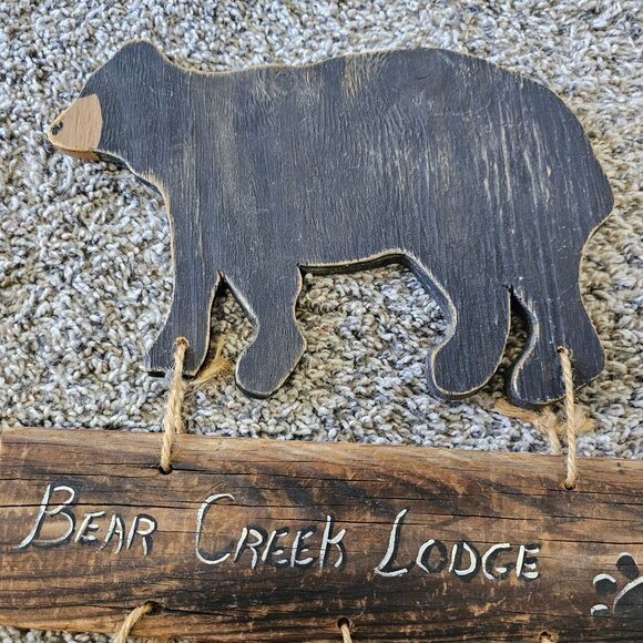 Bear Creek Lodge Wooden Bear & Pine Tree Wall Hanging Decor Cabin Rustic - Picture 4 of 9